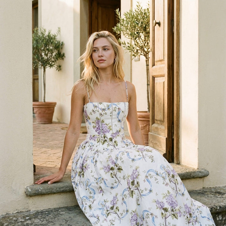 Women's Temperament Commuting Suspender Dress Summer Elegant and Gentle Style Thin Floral Sleeveless Chest Mid-waist Long Skirt