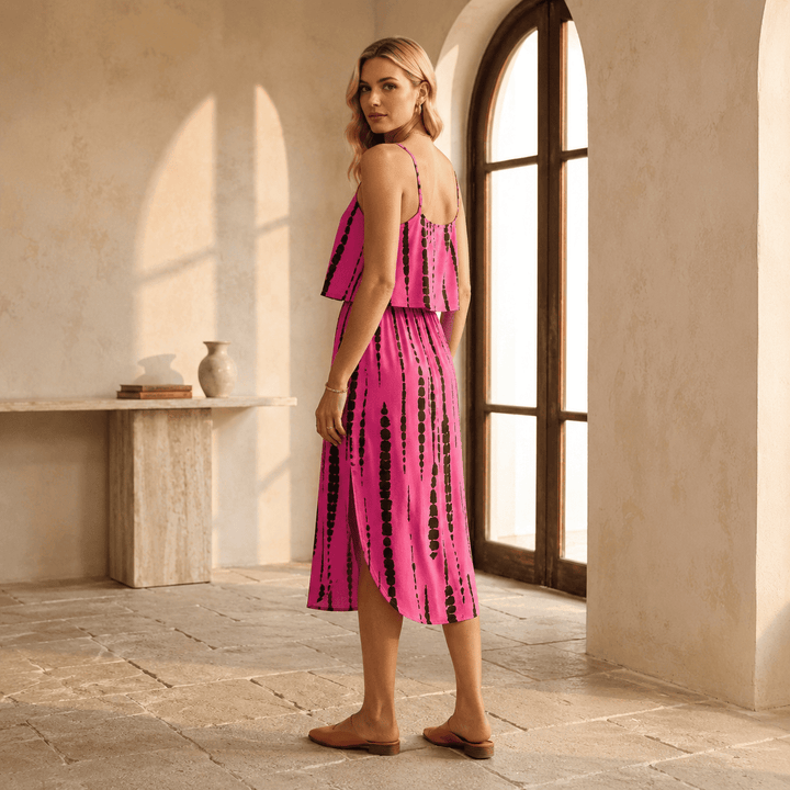 Camilla — Vestito Midi Tie-Dye con Spacco e Spalline Sottili