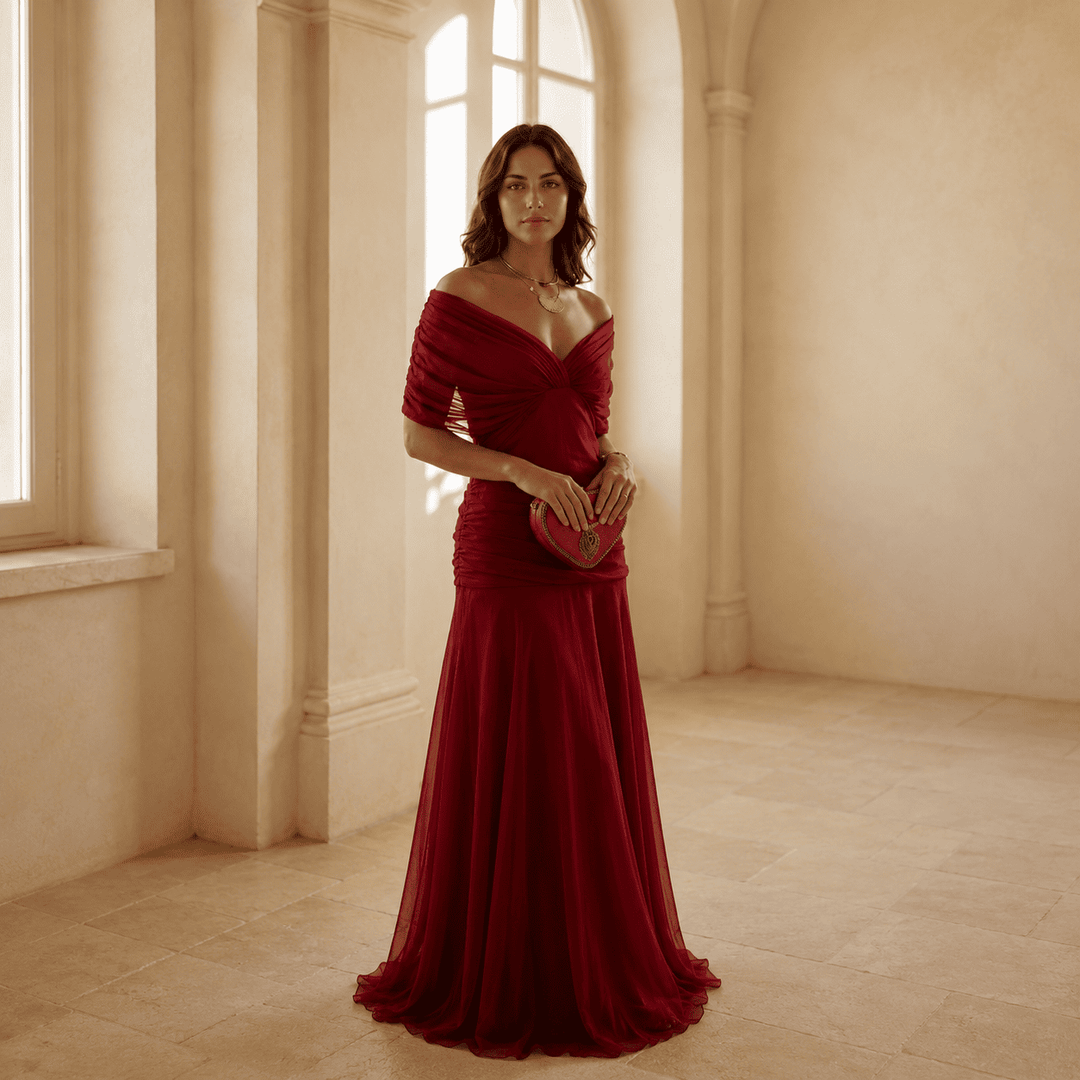 Martina  — Abito Off-the-Shoulder con Scollo Drappeggiato