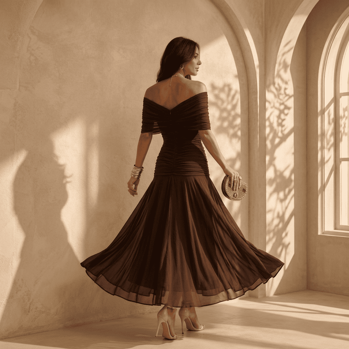 Martina  — Abito Off-the-Shoulder con Scollo Drappeggiato