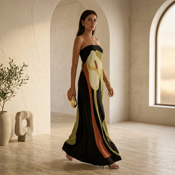 2024 Summer Women's Strapless Backless Floral Print Long Dress Women's Sleeveless Off-Shoulder Vestidos Plus Size S-3XL Streetwear