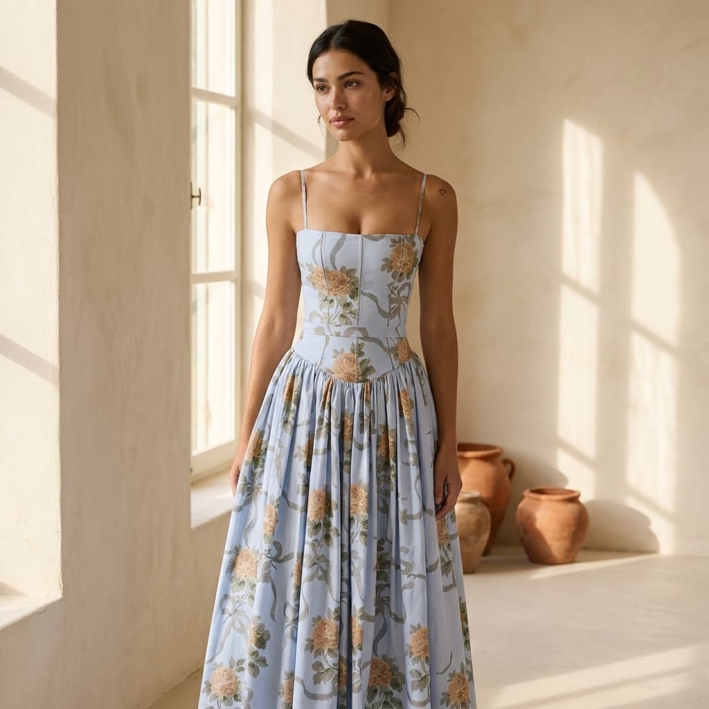 Women's Temperament Commuting Suspender Dress Summer Elegant and Gentle Style Thin Floral Sleeveless Chest Mid-waist Long Skirt