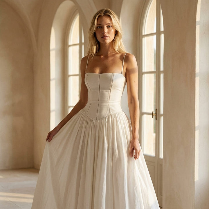 Women's Temperament Commuting Suspender Dress Summer Elegant and Gentle Style Thin Floral Sleeveless Chest Mid-waist Long Skirt