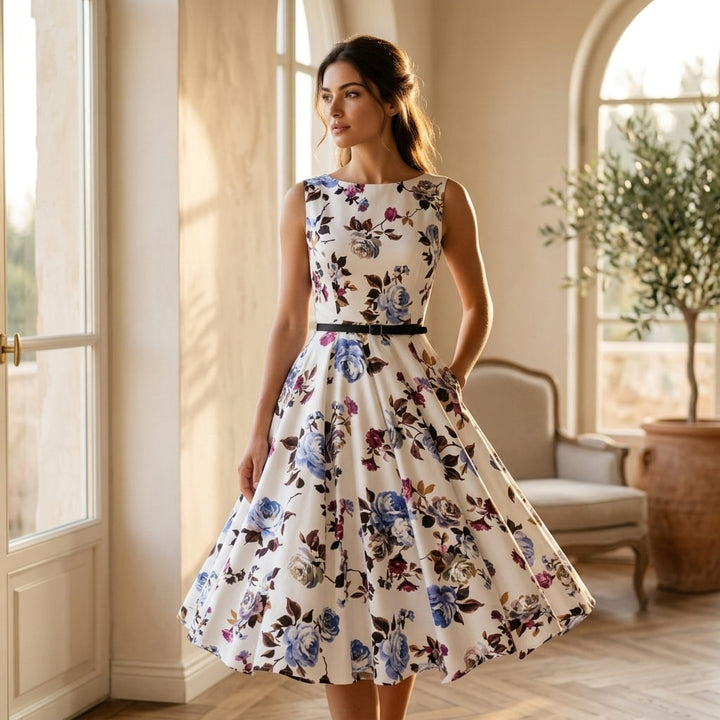 Summer Dresses Clothing Floral Robe Retro Swing Casual Vintage Rockabilly Dresses