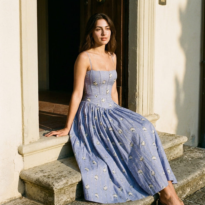 Women's Temperament Commuting Suspender Dress Summer Elegant and Gentle Style Thin Floral Sleeveless Chest Mid-waist Long Skirt