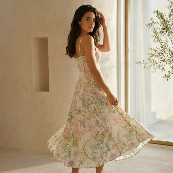 Vittoria - Abito Midi Floreale con Corsetto