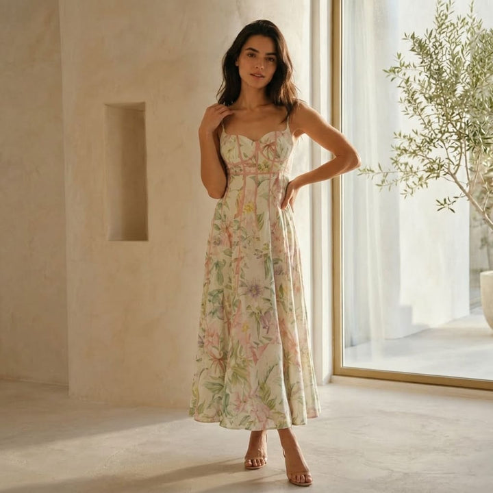 Vittoria - Abito Midi Floreale con Corsetto