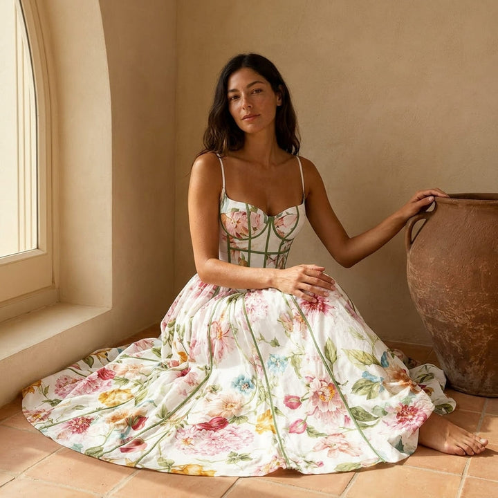 Vittoria - Abito Midi Floreale con Corsetto