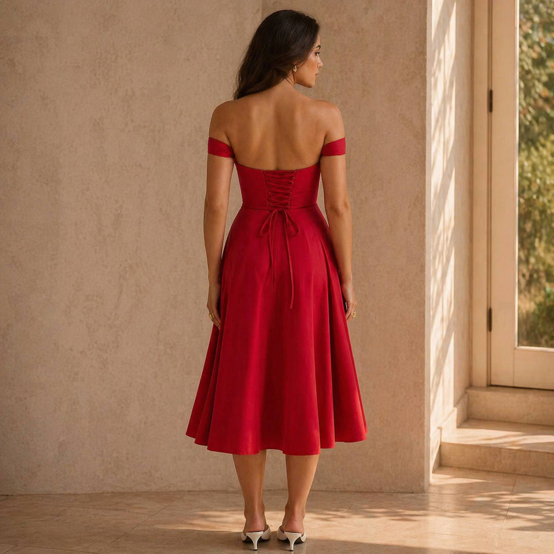 Giulia — Abito a bustier rosso con spacco