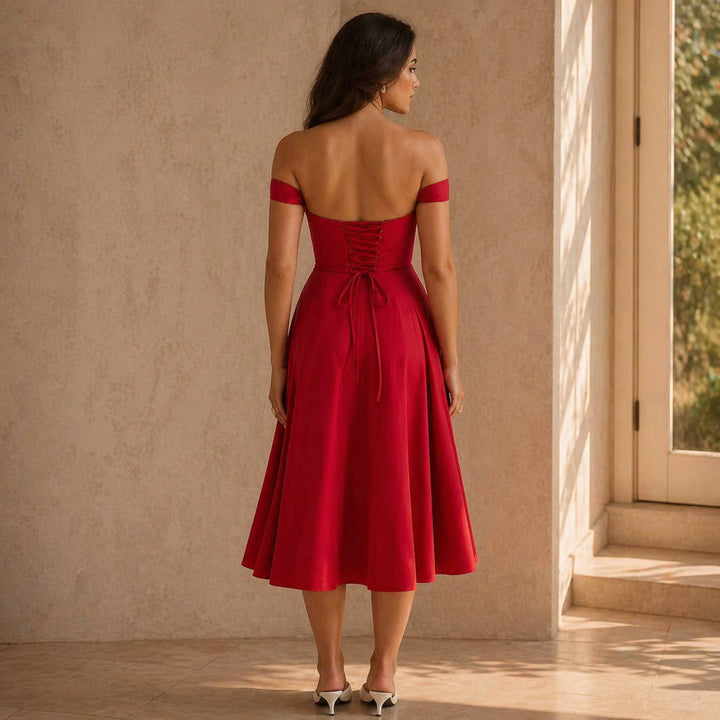 Giulia — Abito a bustier rosso con spacco